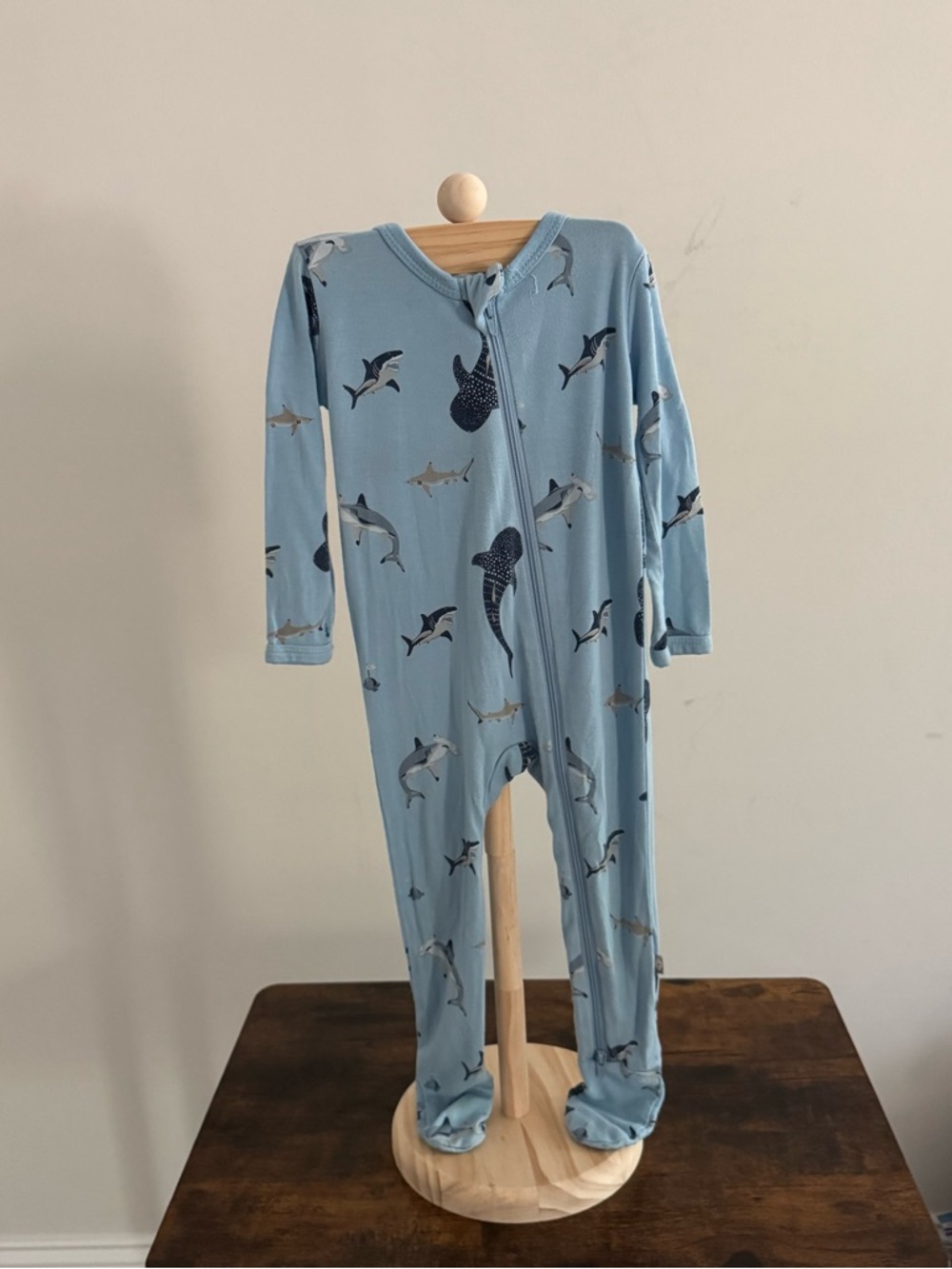Kyte BABY Light Blue Shark Print Footed One-Piece